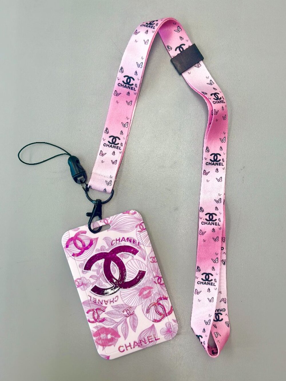 Designer Lanyard ID Holder - PINK KISSES